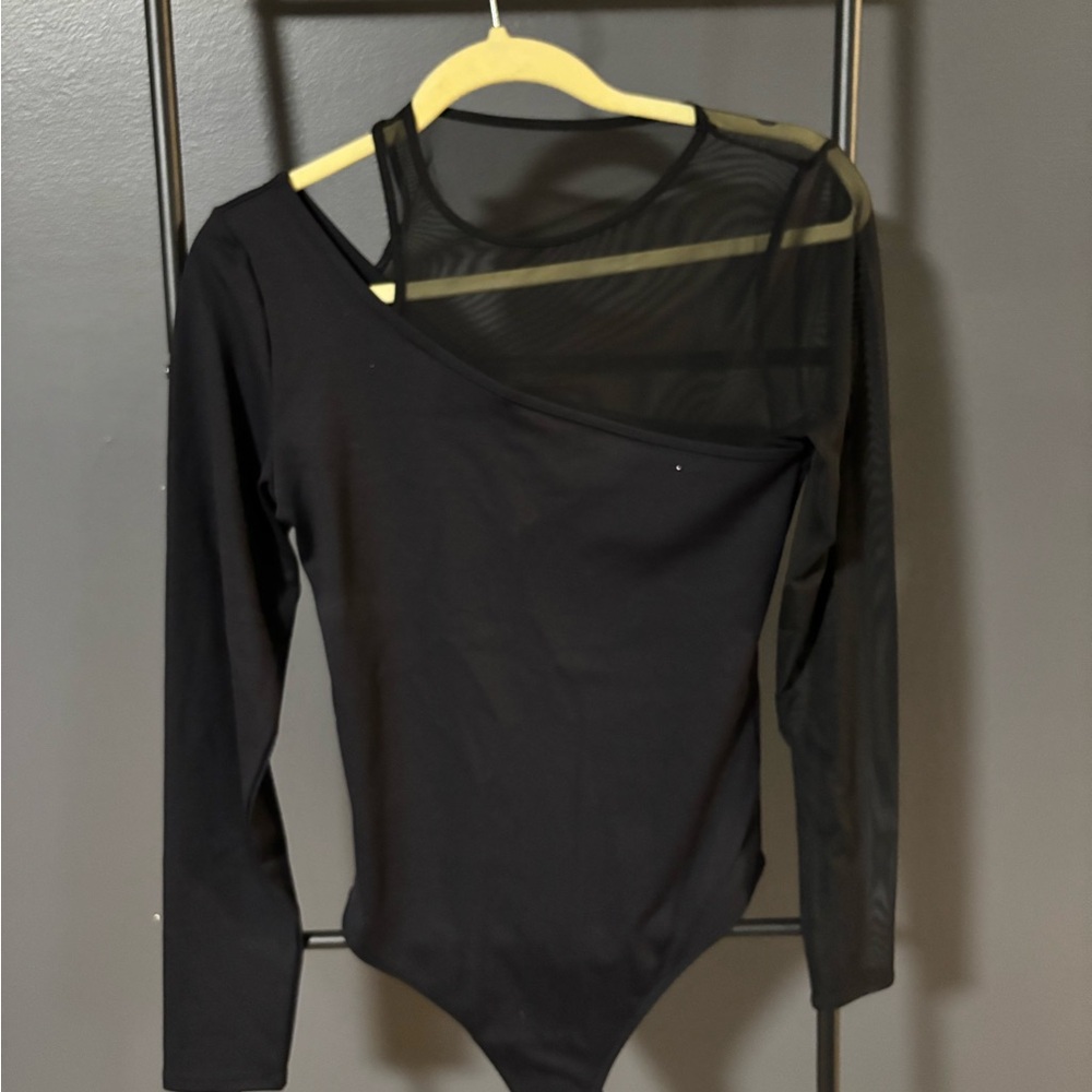 Abercrombie & Fitch Black Mesh One-Shoulder Bodysuit